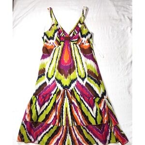 Trina Turk Dress Womens Size 4 Green Pink Purple Sleeveless Shoulder Straps